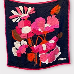 CHRISTIAN DIOR Floral Silk Scarf – Navy & Pink Statement Print
